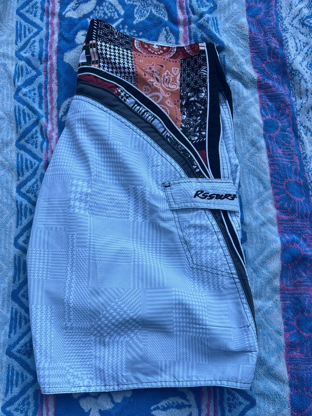 Vintage RS Surf Men's board shorts - patterned light grey-multi waistband